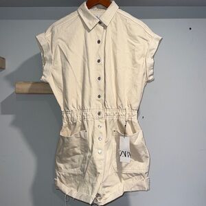 Zara‎ beige denim romper NWT